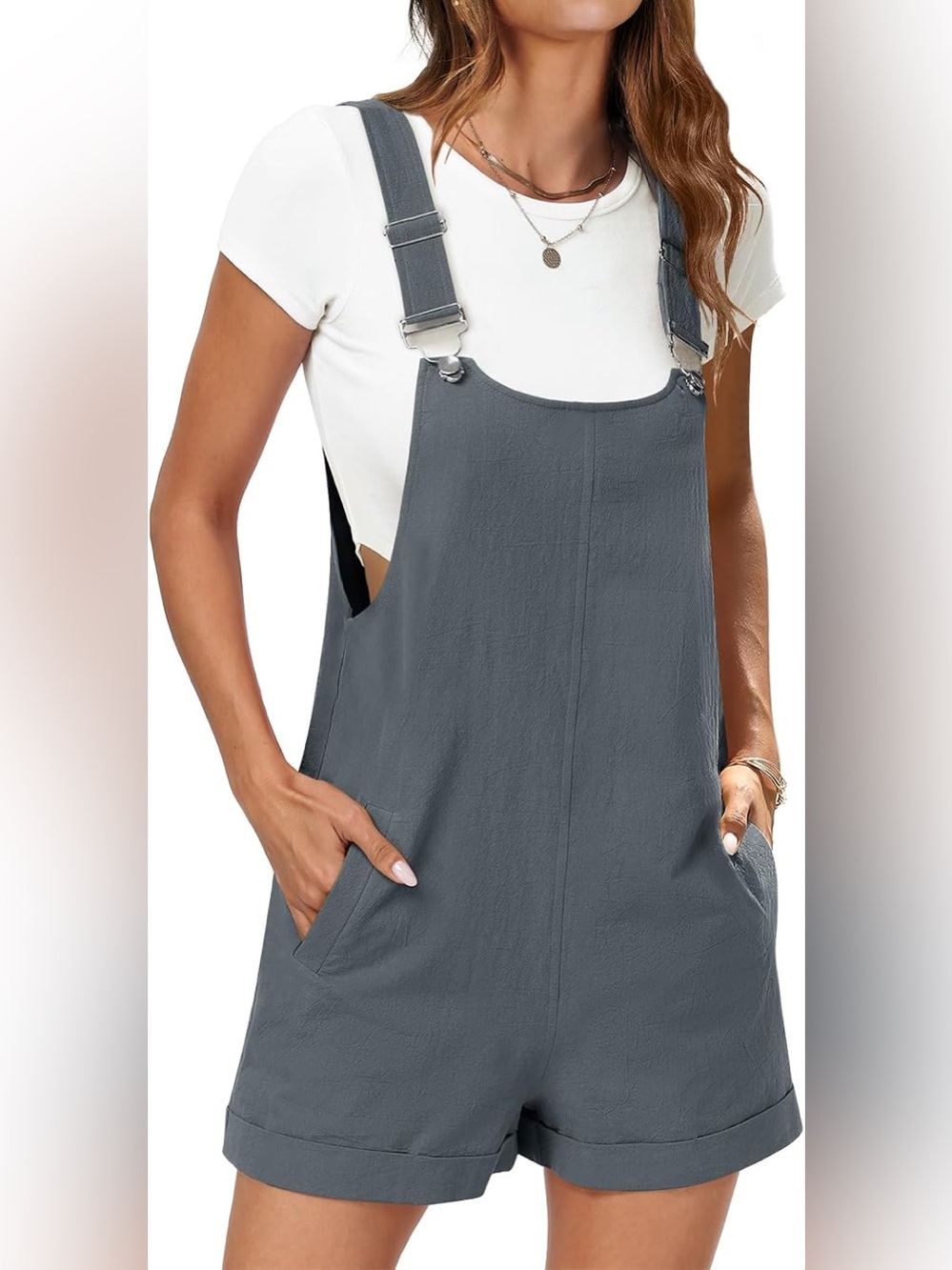 Amazon Linen & Cotton Gray Short Overalls Women’s Size Small NWT